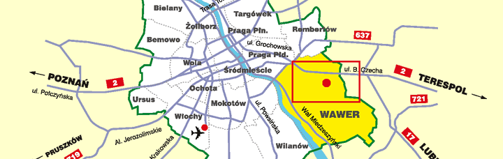 Firma Wagraf mieoci siê w Warszawie. NajedY kursorem na zazaczony obszar wokó³ Warszawy  i wybierz kolejns mapê